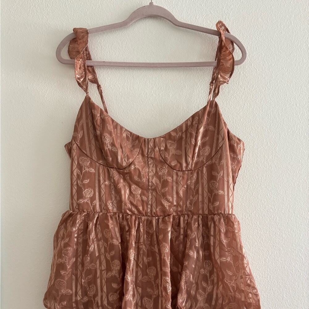 Lulus Dusty Pink Floral Bustier Tiered Side Slit Maxi Dress XL - Picture 4 of 8